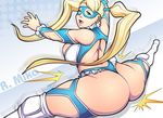  ass blonde_hair blue_eyes breasts female gradient gradient_background halftone halftone_background huge_ass long_hair mask onagi rainbow_mika solo street_fighter street_fighter_v twintails 