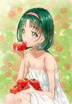  akimoto_komachi bangs dress galibo green_eyes green_hair hairband long_hair precure solo strap_slip tomato wet white_dress yes!_precure_5 