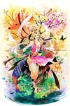  animal ankle_wrap arrow barefoot bell bird bug bunny butterfly chain cherry_blossoms circlet daffodil deer fantasy fish flower fox hakama highres horsetail_(plant) insect japanese_clothes jingle_bell long_hair looking_at_viewer magnolia original pants petals pheasant plant polearm saiga_tokihito spider thistle tree weapon 