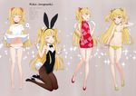  absurdres animal_ears bare_legs bare_shoulders barefoot bikini blonde_hair blush bow bow_panties bowtie bracelet bunny_ears bunny_girl bunny_tail bunnysuit character_age character_name character_profile china_dress chinese_clothes choker closed_eyes detached_collar double_v dress dress_lift fang flat_chest full_body green_eyes hair_ornament hair_ribbon highres idolmaster idolmaster_cinderella_girls jewelry jougasaki_rika kneeling long_hair looking_at_viewer multiple_views navel no_socks one_eye_closed ooyari_ashito open_mouth panties pantyhose ribbon sandals scan scrunchie side-tie_bikini slim_legs smile swimsuit tail two_side_up underwear v white_dress white_panties wrist_cuffs yellow_bikini 