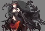  bare_shoulders black_bow black_hair bow breasts choker claws glowing glowing_eyes gothic_lolita hair_bow highres kantai_collection large_breasts lolita_fashion long_hair navel red_eyes roong seaplane_tender_hime shinkaisei-kan solo tongue 
