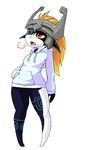  2015 bottomless clothed clothing female hair half-dressed headwear hoodie hoodie_(artist) imp midna nintendo not_furry orange_hair red_eyes sigh simple_background solo the_legend_of_zelda twilight_princess video_games white_background yellow_sclera 