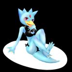  1girl artist_request blush breasts furry golduck nipples open_mouth pokemon red_eyes simple_background solo 