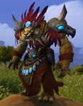  3d anthro armor belt bracers cat clothed clothing feline hunched leorajh male mammal necklace outside partially_clothed saberon sabre-toothed_cat savannah shoulder_pads solo standing tribal video_games warcraft world_of_warcraft 