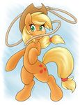  2015 ambris applejack_(mlp) biped blonde_hair cowboy_hat cutie_mark earth_pony equine female feral freckles friendship_is_magic fur green_eyes hair hat horse lasso mammal mouth_hold my_little_pony orange_fur pony rope solo 