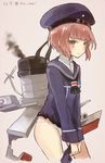  bad_id bad_pixiv_id brown_eyes brown_hair dress hat kantai_collection machinery masunosushi panties sailor_collar sailor_dress sailor_hat short_hair solo torn_clothes underwear z3_max_schultz_(kantai_collection) 