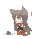  0_0 1girl :3 akagi_(kantai_collection) animal_ears blush brown_hair cat_ears cat_tail chibi kantai_collection long_hair lowres rebecca_(keinelove) sitting smile solo string tail toy_mouse whiskers 