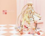  blonde_hair brown_eyes chii chobits dress robot_ears solo 