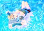 1girl belt blonde_hair blue_eyes breasts celes_chere cleavage female final_fantasy final_fantasy_vi foolstream full_body headband leotard long_hair lying open_mouth shoulder_pads solo swimsuit water 