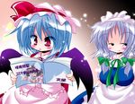  arary bad_id bad_pixiv_id bat_wings blue_hair book braid breasts hat inaba_tewi izayoi_sakuya large_breasts maid multiple_girls pads red_eyes remilia_scarlet silver_hair touhou twin_braids wings 