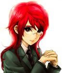  brown_eyes copyright_request formal glasses hands hands_clasped michi_ta_(masquerade) necktie own_hands_together red_hair solo 