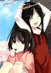  bad_id bad_pixiv_id black_hair brown_eyes brown_hair cherry_blossoms child closed_eyes crown dress eating food head_wreath highres itou_nanami long_hair multiple_girls onigiri original short_hair short_twintails smile turtleneck twintails 