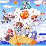  &gt;_&lt; 6+girls =_= ahoge ayasaki_hayate bird boat bread chibi closed_eyes cow crossover eggplant ferret fish food hatsune_miku hatsuyume hawk hayate_no_gotoku! highres izumi_konata kite kurukuru_(korekita) louise_francoise_le_blanc_de_la_valliere lucky_star lyrical_nanoha mahou_shoujo_lyrical_nanoha melon_bread mount_fuji multiple_crossover multiple_girls musical_note new_year sanzen'in_nagi seven_lucky_gods shakugan_no_shana shana spring_onion suzumiya_haruhi suzumiya_haruhi_no_yuuutsu takamachi_nanoha vocaloid volcano watercraft yuuno_scrya zero_no_tsukaima 