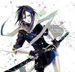  black_hair dogs:_bullets_&amp;_carnage fuyumine_naoto gloves itsu_(jinlime) katana pale_skin purple_hair scarf short_hair skirt solo sword weapon 