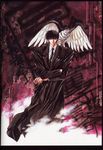  bird black_hair clamp falcon formal glasses highres male_focus necktie one-eyed sakurazukamori_seishirou solo x_(manga) 