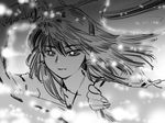  gensoukoumuten greyscale hakurei_reimu monochrome ribbon solo touhou 