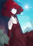  bad_id bad_pixiv_id blue_eyes copyright_request day detached_sleeves dress itou_nanami pale_skin red_dress red_hair short_hair sky solo 