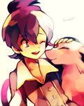  espeon gen_2_pokemon lila_(pokemon) nuzzle one_eye_closed oru_(hone_oru) pokemon pokemon_(creature) pokemon_(game) pokemon_emerald pokemon_rse purple_hair smile 