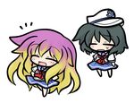  alternate_costume black_hair chibi gradient_hair hat hijiri_byakuren long_hair multicolored_hair multiple_girls murasa_minamitsu school_uniform serafuku touhou yanagi_(nurikoboshi) 