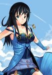  1girl bare_shoulders black_hair blue_eyes breasts cao-cao cloud clouds detached_sleeves female final_fantasy final_fantasy_viii jewelry long_hair miniskirt necklace outdoors ring rinoa_heartilly skirt sky solo sousouden zipper 