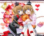  blue_eyes bow bowtie brown_hair crown dress dual_persona frills maria_(umineko) multiple_girls noppo ribbon sakutarou short_hair smile socks staff traditional_media umineko_no_naku_koro_ni ushiromiya_maria 