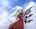  closed_eyes cloud day hair_bobbles hair_ornament hands_clasped long_hair nosada own_hands_together praying shinki side_ponytail silver_hair solo touhou wings 
