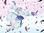  cherry_blossoms fan hat highres jerry petals pink_hair saigyouji_yuyuko short_hair solo touhou wallpaper 