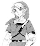  greyscale hat link male_focus monochrome muse_(rainforest) pointy_ears sketch smile solo the_legend_of_zelda 