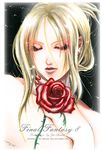  blonde_hair closed_eyes copyright_name final_fantasy final_fantasy_viii flower nail_polish nude quistis_trepe red_flower red_nails red_rose rose zin_amami 