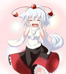  :d animal_ears bad_id bad_pixiv_id detached_sleeves fang happy hat highres inubashiri_momiji open_mouth short_hair silver_hair smile solo tail tokin_hat touhou tsuki_no_usagi wolf_ears wolf_tail 