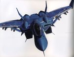 aircraft airplane canards edgar_lasalle fighter_jet highres jet kudou_shin macross macross_zero mecha military military_vehicle missile realistic simple_background solo tenjin_hidetaka u.n._spacy variable_fighter vf-0 vf-0d 