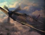  airplane highres military no_humans official_art original production_art real_life realistic sky spitfire_(airplane) tenjin_hidetaka world_war_ii 