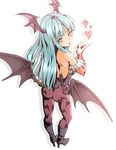  animal_print backless_outfit bare_shoulders bat_print bat_wings bridal_gauntlets commentary_request demon_girl elbow_gloves full_body gloves green_eyes green_hair head_wings heart heart-shaped_pupils leotard long_hair looking_at_viewer looking_back morrigan_aensland pantyhose print_legwear ryusuke1234 smile solo succubus symbol-shaped_pupils transparent_background vampire_(game) wings 