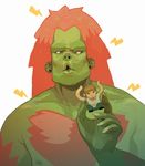  :o blanka character_doll chest_hair commentary contraomnes fingernails green_skin multiple_boys ono_yoshinori orange_hair pouty_lips role_reversal sharp_fingernails street_fighter white_eyes 