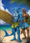  beach cloud duo fish male mammal marine mustelid necklace otter palm_tree red_eyes rotarr seaside shark surfboards tree water 