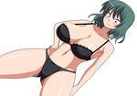  amazon_(taitaitaira) black_bra black_panties blush bow bow_panties bra breasts collarbone frown green_hair hand_on_hip kazami_yuuka lace lace-trimmed_bra large_breasts navel panties red_eyes short_hair solo stomach thighs touhou underwear underwear_only 