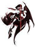  abstract alternate_costume bare_shoulders bat_wings black_nails chain from_side full_body highres hood kiku_(kicdoc) looking_at_viewer monochrome nail_polish red red_eyes remilia_scarlet simple_background solo touhou white_background wings wristband 