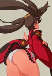  ass bare_shoulders brown_eyes brown_hair china_dress chinese_clothes detached_sleeves dress guilty_gear guilty_gear_xrd jacqli_(artist) kuradoberi_jam long_hair panties skirt solo thick_thighs thighs underwear very_long_hair 