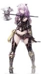  armor axe battle_axe black_armor breasts camilla_(fire_emblem_if) cleavage fire_emblem fire_emblem_if gloves hair_over_one_eye highres labombardier! long_hair medium_breasts purple_hair solo tiara weapon 