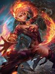  breasts butt_crack defense_of_the_ancients dress female fire gradient gradient_background large_breasts lina_(dota_2) lina_inverse_(dota_2) long_hair red_hair smile solo 