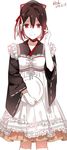  alternate_costume apron bad_id bad_pixiv_id holding holding_plate ise_(kantai_collection) japanese_clothes kantai_collection lace-trimmed_apron maid_apron plate red_(girllove) ribbon-trimmed_sleeves ribbon_trim scratching_cheek smile solo wa_maid 