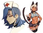  2girls cat_ears cat_tail ms._fortune_(skullgirls) multiple_girls nurse simple_background skullgirls tail valentine_(skullgirls) 