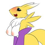  2015 anthro blush breasts digimon female kloudmutt looking_at_viewer nipples renamon solo 