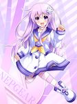  :d blush boots character_name collar collarbone dress full_body gloves hair_ornament highres long_hair looking_at_viewer neckerchief nepgear neptune_(series) open_mouth outline purple_eyes purple_hair sailor_dress sleeves_past_wrists smile solo striped striped_legwear thighhighs very_long_hair warabi_mochi_(ehimedaisuki) 
