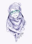  anna_(frozen) aqua_eyes enseisong freckles frozen_(disney) glasses grin hat monochrome scarf smile solo upper_body 