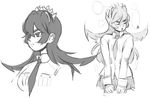  1girl black_hair filia_(skullgirls) monochrome samson_(skullgirls) simple_background skullgirls tagme 