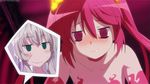  2girls @_@ animated animated_gif blush character_request cthugha_(nyaruko-san) female fire from_below gradient gradient_background green_eyes hair_between_eyes haiyore!_nyaruko-san long_hair multiple_girls nyarlathotep_(nyaruko-san) open_mouth red_eyes red_hair saliva scared silver_hair smile sweat talking turn_pale twintails you_gonna_get_raped yuri 