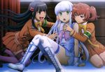  :3 absurdres aoki_hagane_no_arpeggio ashigara_(aoki_hagane_no_arpeggio) black_hair blue_eyes blue_hair boots brown_hair cross-laced_footwear fang green_eyes haguro_(aoki_hagane_no_arpeggio) highres iona knee_boots lace-up_boots long_hair multiple_girls non-web_source nyantype official_art red_eyes school_uniform thighhighs twintails white_footwear you_gonna_get_raped yuri 