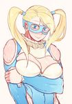  blonde_hair blue_eyes blue_leotard breasts hide_(lindalindalinda) huge_breasts leotard long_hair mask rainbow_mika solo street_fighter street_fighter_v twintails 