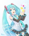  :d agi_(kankarado) aqua_eyes aqua_hair artist_name black_legwear dated detached_sleeves happy_birthday hatsune_miku highres long_hair necktie open_mouth skirt smile solo thighhighs twintails vocaloid zettai_ryouiki 